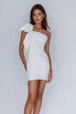 White One Shoulder Bow Bodycon Graduation Dress