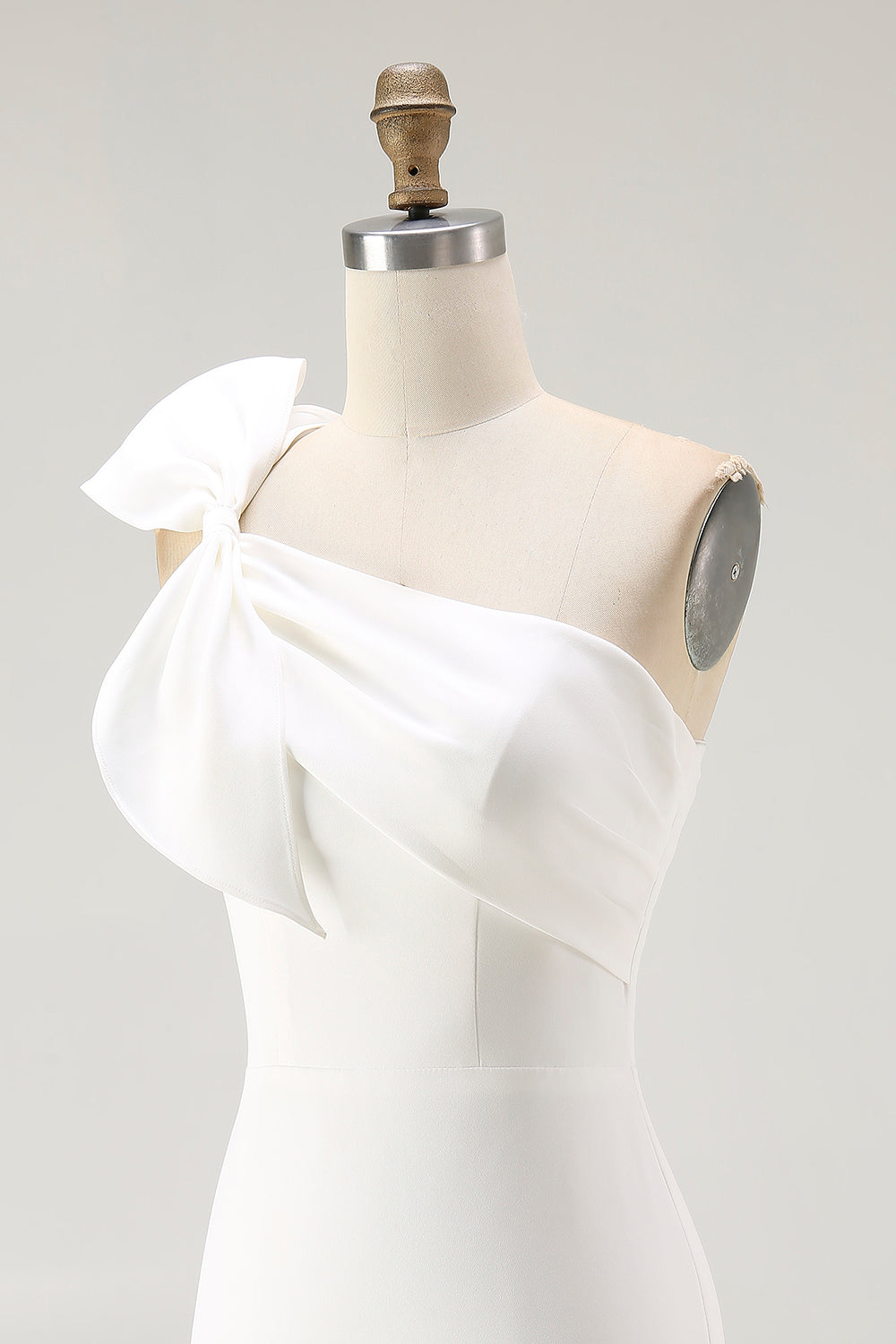 One Shoulder Bow Bodycon White Graduation Dress