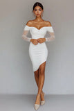 Bodycon White Ruched Off the Shoulder Graduation Dress
