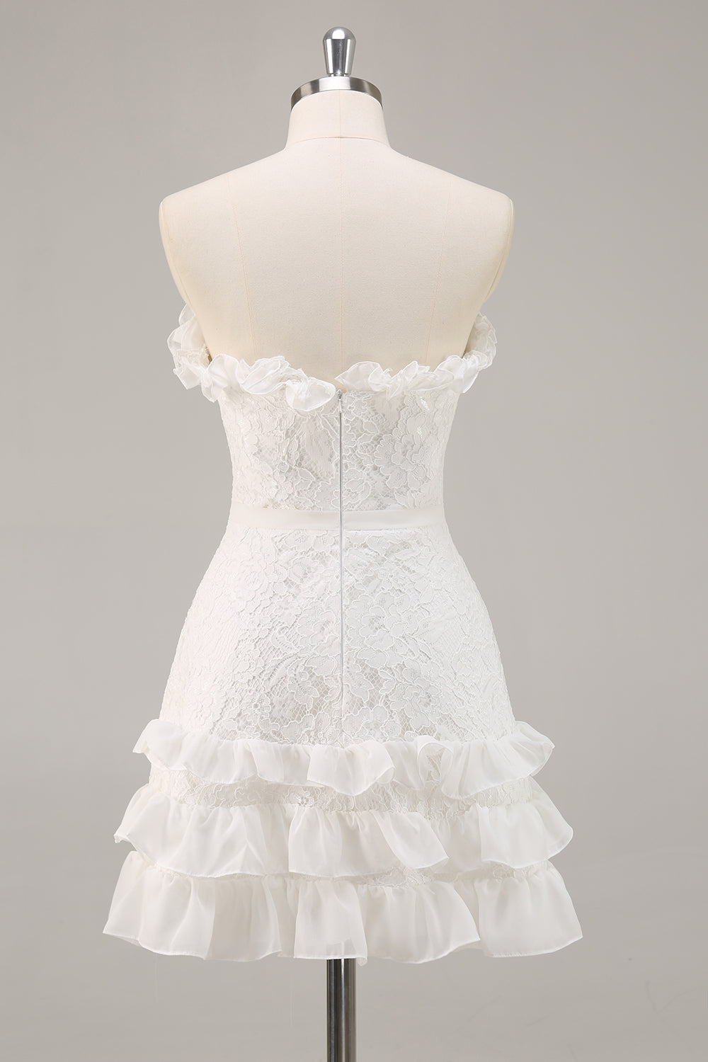 White A Line Strapless Mini Lace Graduation Dress