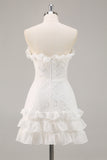 White A Line Strapless Mini Lace Graduation Dress