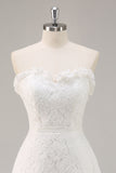 White A Line Strapless Mini Lace Graduation Dress