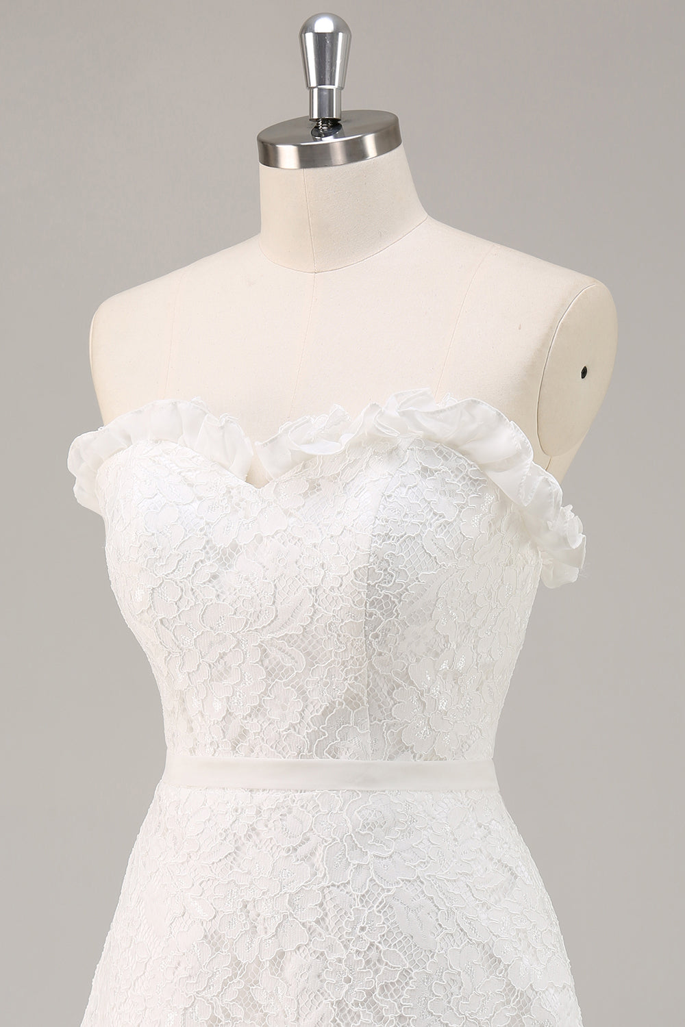 White A Line Strapless Mini Lace Graduation Dress