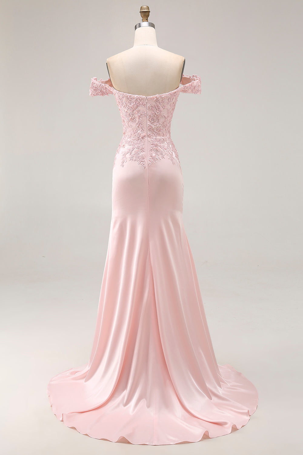 Pink Mermaid Off the Shoulder Long Formal Dress with Appliques