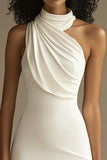 White Halter Ruched Short Graduation Dress