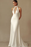 Mermaid Halter Satin White Wedding Dress