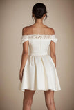 Off the Shoulder Lace White A Line Graduation Dress