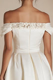 Off the Shoulder Lace White A Line Graduation Dress