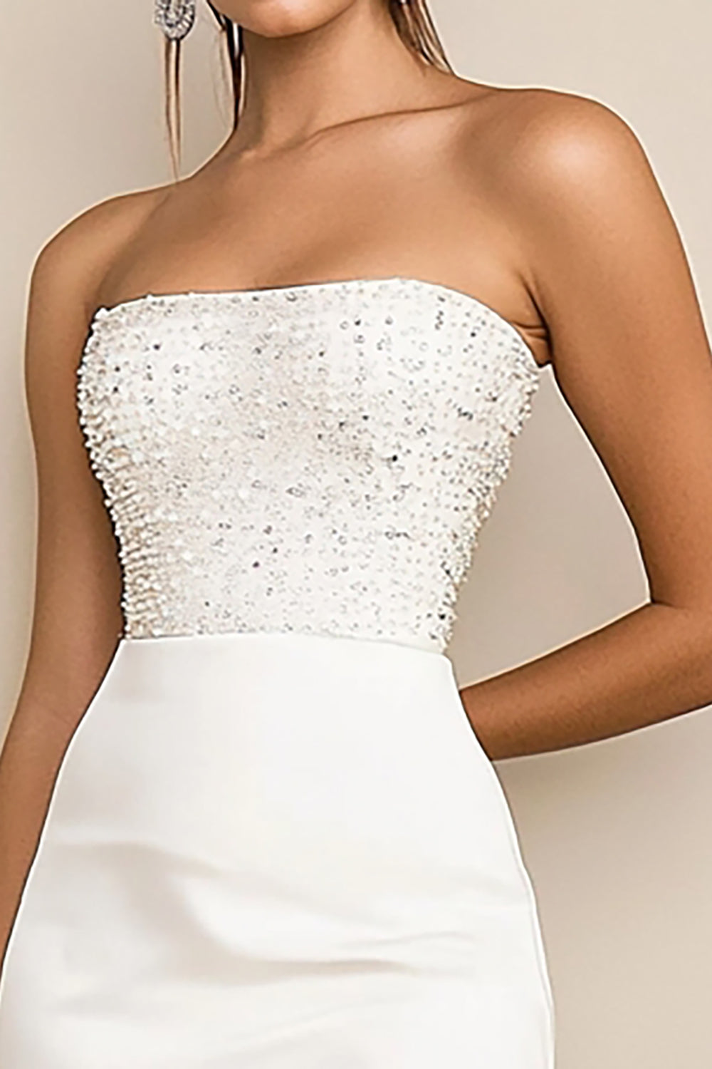 White Bodycon Strapless Mini Graduation Dress with Sequins