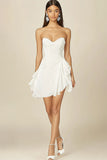 White A Line Strapless Ruched Chiffon Graduation Dress