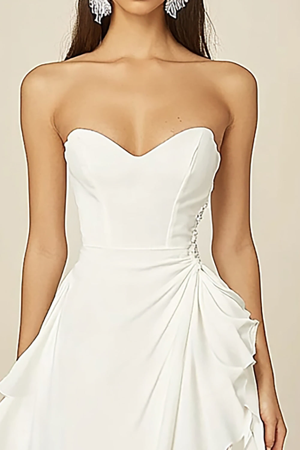 White A Line Strapless Ruched Chiffon Graduation Dress