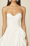 White A Line Strapless Ruched Chiffon Graduation Dress