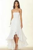 White Strapless Ruffled Graduation Dress