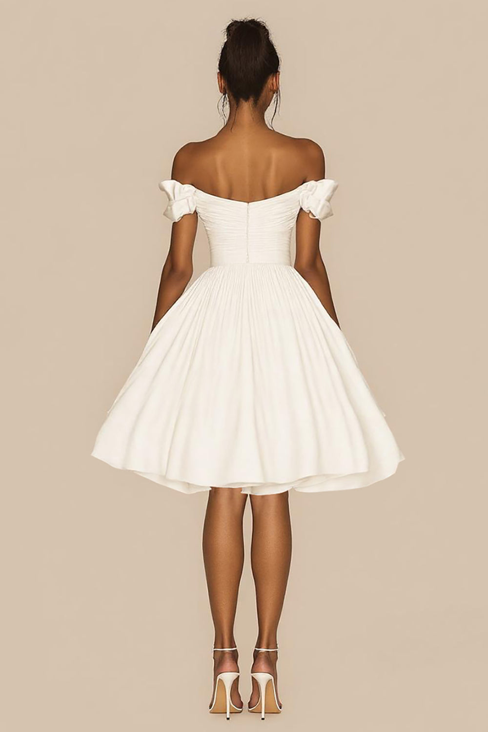 White A Line Off The Shoulder Satin Ruffled Graduation Dress