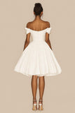 White A Line Off The Shoulder Satin Ruffled Graduation Dress