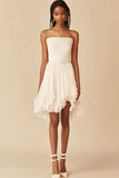 White Strapless A Line Graduation Dress with Ruffles