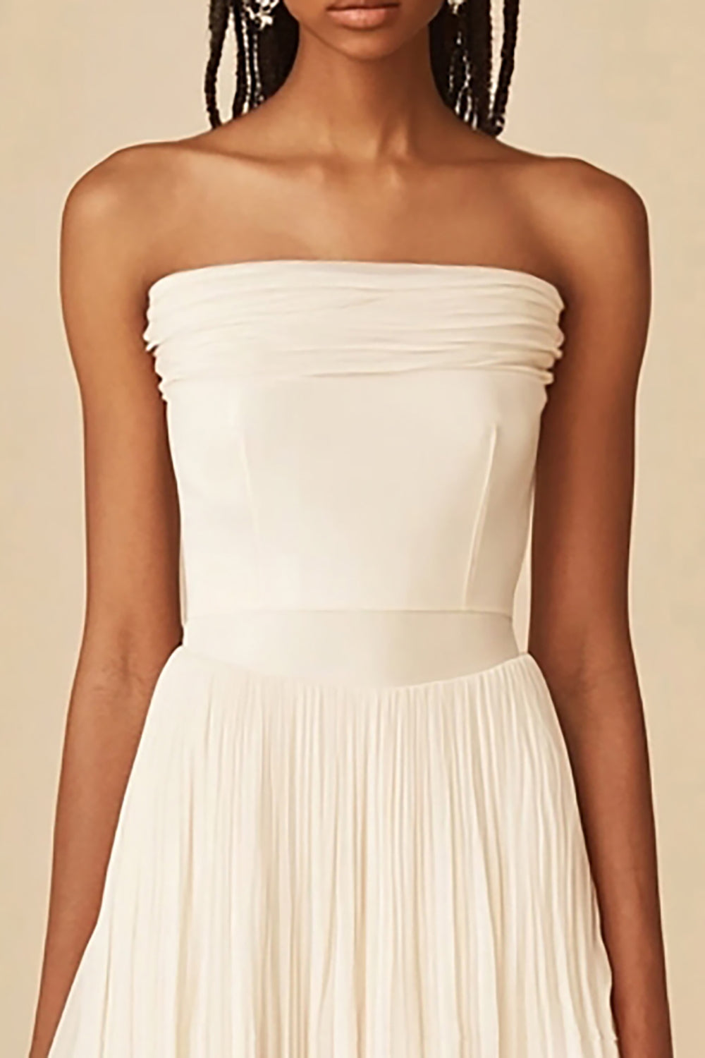 White Strapless A Line Graduation Dress with Ruffles