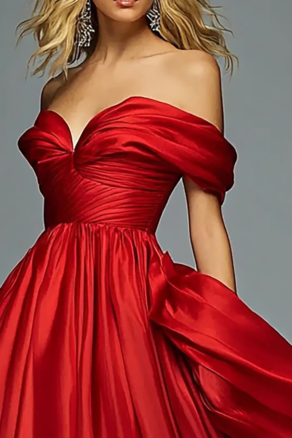 Red Off The Shoulder A Line Pleated Prom Dress