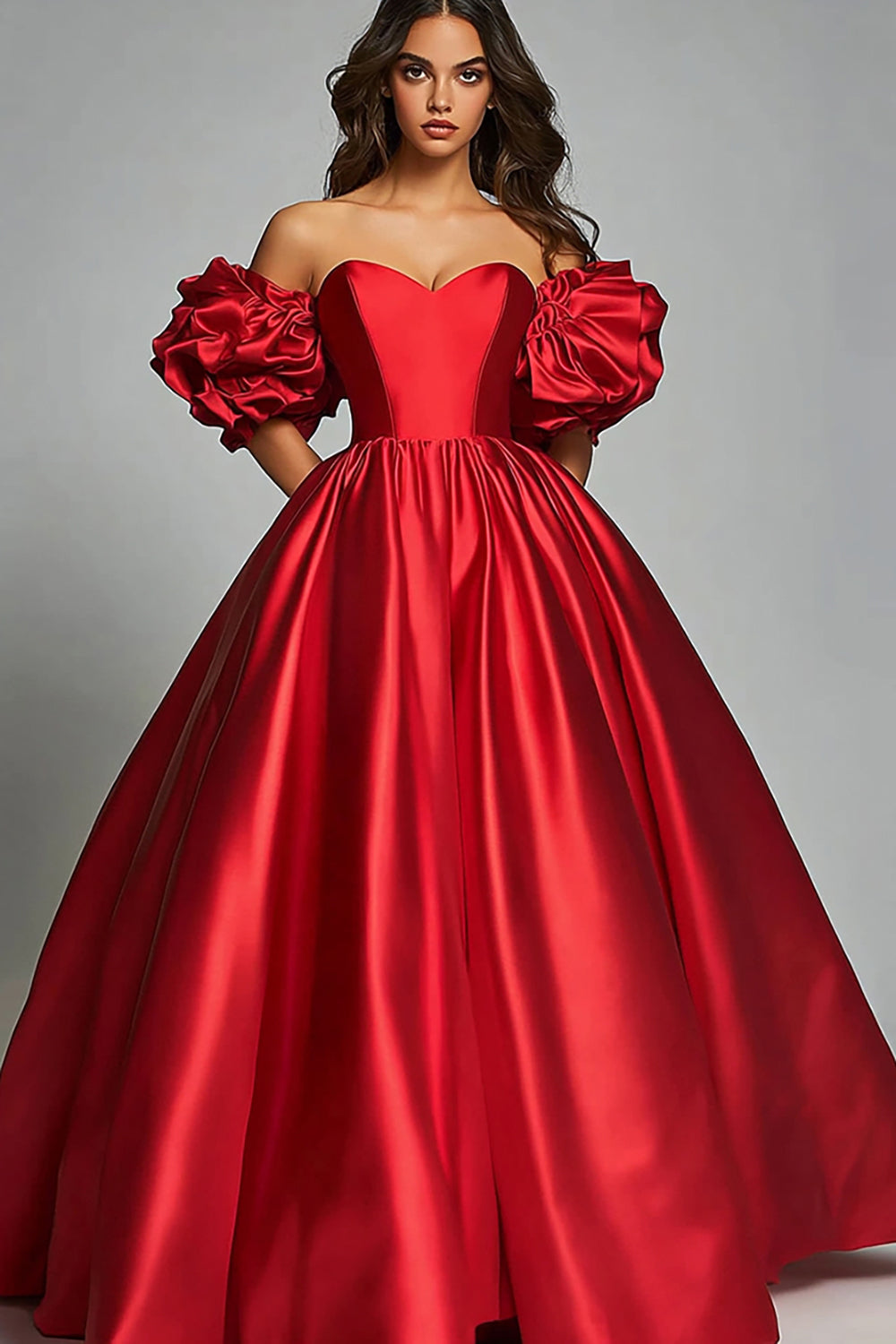 Red Off The Shoulder A Line Satin Ruffles Prom Dress