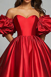 Red Off The Shoulder A Line Satin Ruffles Prom Dress