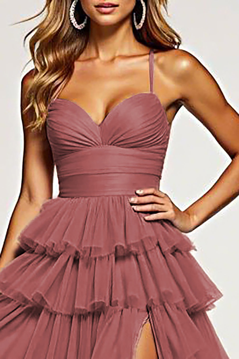 Desert Rose A Line Tulle Long Prom Dress with Ruffles