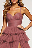 Desert Rose A Line Tulle Long Prom Dress with Ruffles
