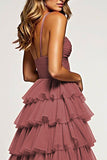 Desert Rose A Line Tulle Long Prom Dress with Ruffles