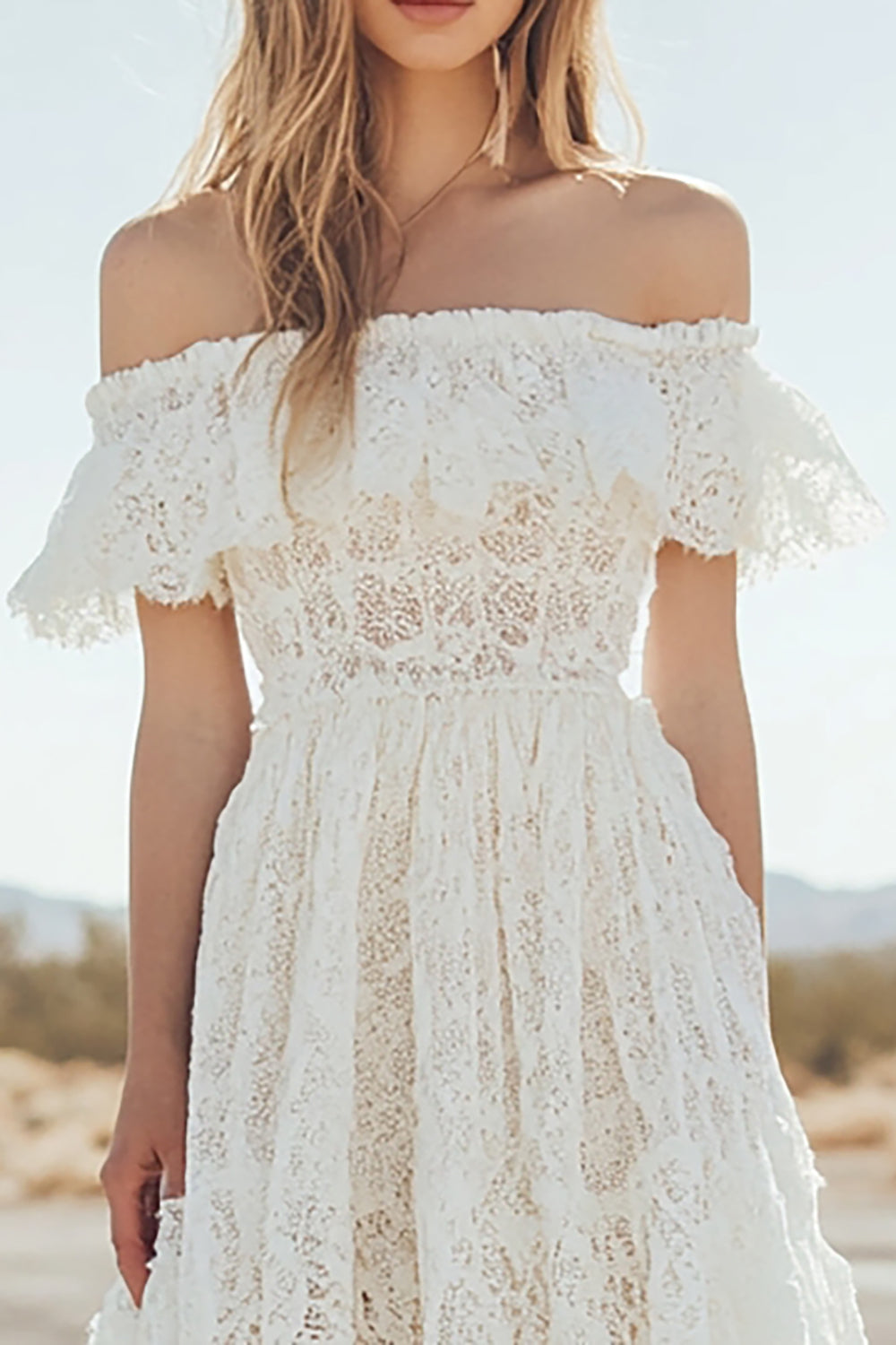 Lace Off the Shoulder White A Line Graduation Dress