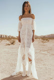 Mermaid White Lace Off the Shoulder Boho Wedding Dress