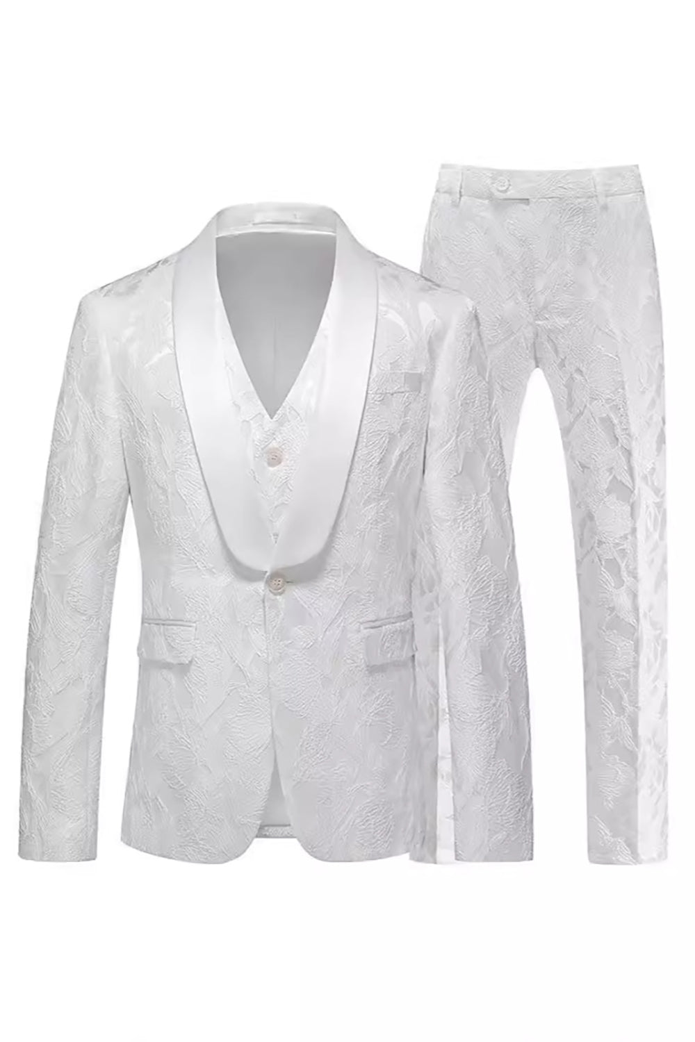 Jacquard Fuchsia 3 Pieces Shawl Lapel Men's Suits