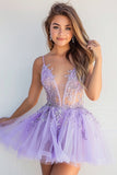 Lilac Tulle A Line Sequin Applique Homecoming Dress