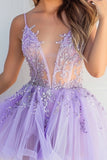 Lilac Tulle A Line Sequin Applique Homecoming Dress
