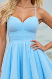 Light Blue A Line Spaghetti Straps Ruched Short Homecoming Dress