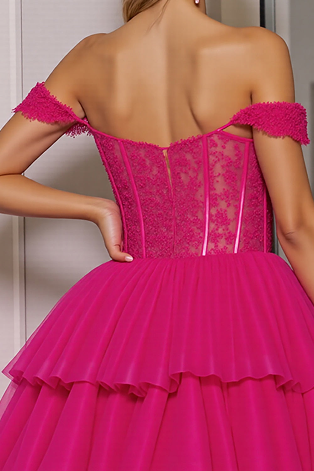 Off The Shoulder Corset A Line Fuchsia Homecoming Dress