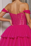 Off The Shoulder Corset A Line Fuchsia Homecoming Dress