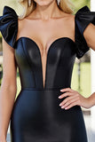Black Cap Sleeves Ruffled Tight Homecoming Dress