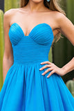 Blue Strapless Ruched A Line Homecoming Dress