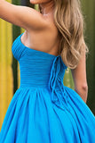 Blue Strapless Ruched A Line Homecoming Dress