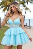 Corset Light Blue Tiered A Line Homecoming Dress