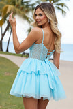 Corset Light Blue Tiered A Line Homecoming Dress