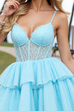 Corset Light Blue Tiered A Line Homecoming Dress