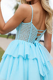 Corset Light Blue Tiered A Line Homecoming Dress