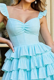 Tiered Light Blue A Line Ruffled Homecoming Dress