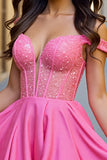 Fuchsia Cold Shoulder Corset Sequin Homecoming Dress