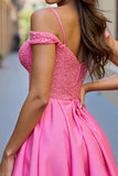 Fuchsia Cold Shoulder Corset Sequin Homecoming Dress