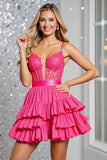 Corset Tiered Fuchsia A Line Homecoming Dress