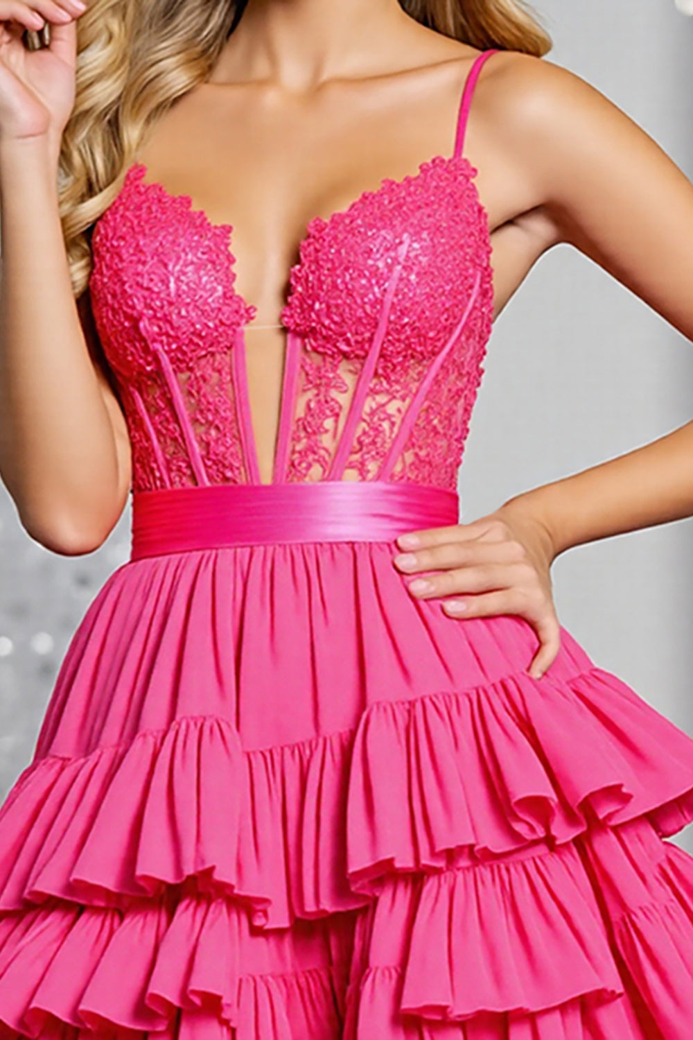 Corset Tiered Fuchsia A Line Homecoming Dress