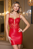 Red Lace Corset Bodycon Homecoming Dress
