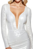 Sparkly White V Neck Bodycon Short Homecoming Dress