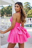 Fuchsia A Line Halter Ruched Short Homecoming Dress with Bow